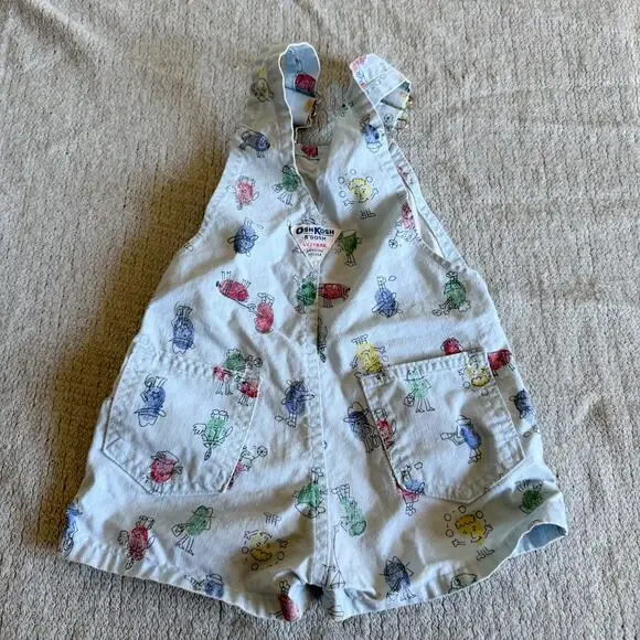 Vintage OshKosh B'Gosh Blue Thumbprint Character Vestbak Short Overalls Size 2 - Picture 9 of 10